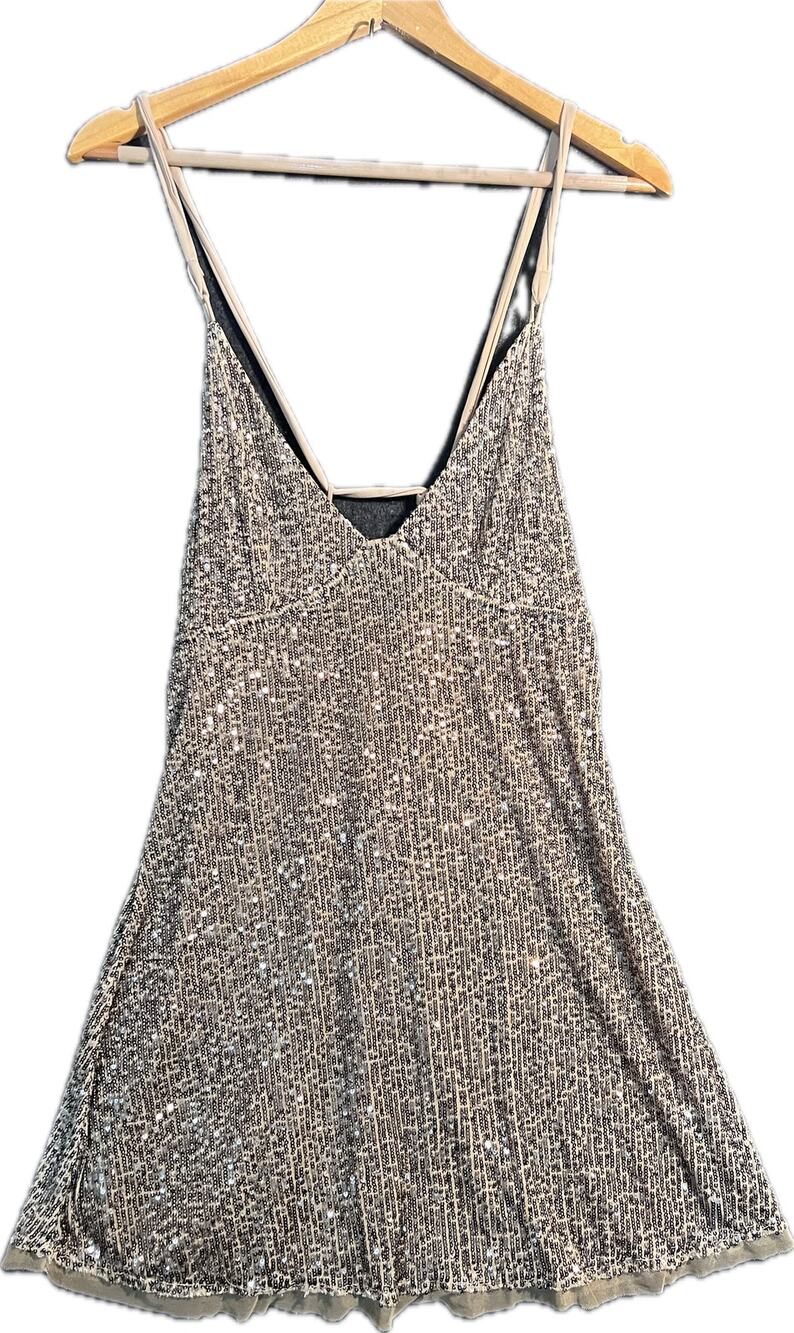 ntimately Free People Mini Dress Size S Gold Sequin Slip Tie Party